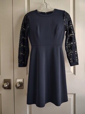 Loft Navy Blue Lace Sleeve A Line Dress Size 0P NWOT